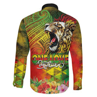 Hawaiian Reggae Family Matching Off The Shoulder Long Sleeve Dress and Hawaiian Shirt Jawaiian One Love-Tribal Tatoos and Rastafari Lion LT03 - Polynesian Pride