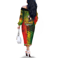 Hawaiian Reggae Family Matching Off The Shoulder Long Sleeve Dress and Hawaiian Shirt Jawaiian One Love-Tribal Tatoos and Rastafari Lion LT03 - Polynesian Pride