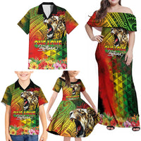 Hawaiian Reggae Family Matching Off Shoulder Maxi Dress and Hawaiian Shirt Jawaiian One Love-Tribal Tatoos and Rastafari Lion LT03 - Polynesian Pride