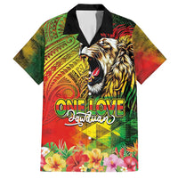 Hawaiian Reggae Family Matching Off Shoulder Short Dress and Hawaiian Shirt Jawaiian One Love-Tribal Tatoos and Rastafari Lion LT03 Dad's Shirt - Short Sleeve Multicolor - Polynesian Pride