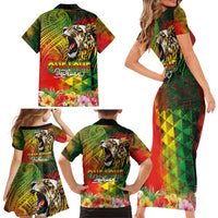 Hawaiian Reggae Family Matching Short Sleeve Bodycon Dress and Hawaiian Shirt Jawaiian One Love-Tribal Tatoos and Rastafari Lion LT03 - Polynesian Pride