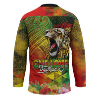 Hawaiian Reggae Hockey Jersey Jawaiian One Love-Tribal Tatoos and Rastafari Lion - Polynesian Pride