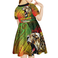 Hawaiian Reggae Kid Short Sleeve Dress Jawaiian One Love-Tribal Tatoos and Rastafari Lion - Polynesian Pride