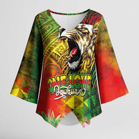 Hawaiian Reggae Kimono Sleeve Blouse Jawaiian One Love-Tribal Tatoos and Rastafari Lion - Polynesian Pride