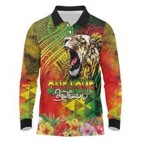 Hawaiian Reggae Long Sleeve Polo Shirt Jawaiian One Love-Tribal Tatoos and Rastafari Lion - Polynesian Pride