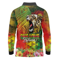 Hawaiian Reggae Long Sleeve Polo Shirt Jawaiian One Love-Tribal Tatoos and Rastafari Lion - Polynesian Pride