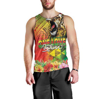 Hawaiian Reggae Men Tank Top Jawaiian One Love-Tribal Tatoos and Rastafari Lion - Polynesian Pride