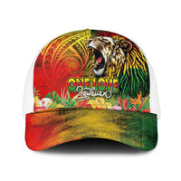 Hawaiian Reggae Mesh Trucker Cap Jawaiian One Love-Tribal Tatoos and Rastafari Lion LT03 One Size White Multicolor - Polynesian Pride
