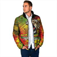 Hawaiian Reggae Padded Jacket Jawaiian One Love-Tribal Tatoos and Rastafari Lion - Polynesian Pride