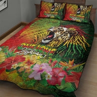 Hawaiian Reggae Quilt Bed Set Jawaiian One Love-Tribal Tatoos and Rastafari Lion - Polynesian Pride