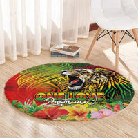 Hawaiian Reggae Round Carpet Jawaiian One Love-Tribal Tatoos and Rastafari Lion - Polynesian Pride