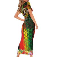 Hawaiian Reggae Short Sleeve Bodycon Dress Jawaiian One Love-Tribal Tatoos and Rastafari Lion LT03 - Polynesian Pride