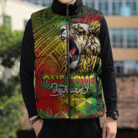 Hawaiian Reggae Sleeveless Puffer Jacket Jawaiian One Love-Tribal Tatoos and Rastafari Lion - Polynesian Pride