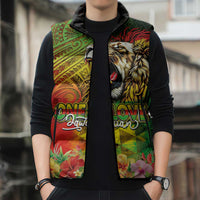 Hawaiian Reggae Sleeveless Puffer Jacket Jawaiian One Love-Tribal Tatoos and Rastafari Lion - Polynesian Pride