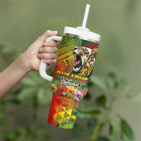 Hawaiian Reggae Tumbler With Handle Jawaiian One Love-Tribal Tatoos and Rastafari Lion - Polynesian Pride