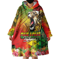 Hawaiian Reggae Wearable Blanket Hoodie Jawaiian One Love-Tribal Tatoos and Rastafari Lion LT03 - Polynesian Pride