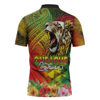 Hawaiian Reggae Zipper Polo Shirt Jawaiian One Love-Tribal Tatoos and Rastafari Lion - Polynesian Pride