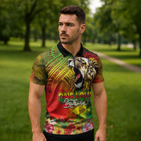Hawaiian Reggae Zipper Polo Shirt Jawaiian One Love-Tribal Tatoos and Rastafari Lion - Polynesian Pride