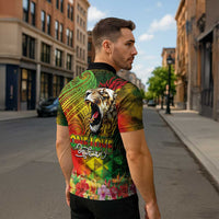 Hawaiian Reggae Zipper Polo Shirt Jawaiian One Love-Tribal Tatoos and Rastafari Lion - Polynesian Pride