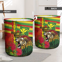 Hawaiian Reggae Laundry Basket Kakau Art Motifs with Ohia Lehua and Rastafari Lion - Polynesian Pride