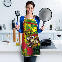Hawaiian Reggae Apron Kakau Art Motifs with Ohia Lehua and Rastafari Lion - Polynesian Pride