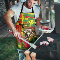 Hawaiian Reggae Apron Kakau Art Motifs with Ohia Lehua and Rastafari Lion - Polynesian Pride