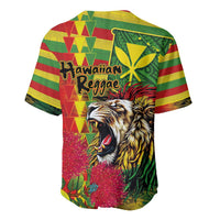 Hawaiian Reggae Baseball Jersey Kakau Art Motifs with Ohia Lehua and Rastafari Lion - Polynesian Pride