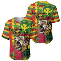 Hawaiian Reggae Baseball Jersey Kakau Art Motifs with Ohia Lehua and Rastafari Lion - Polynesian Pride