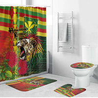 Hawaiian Reggae Bathroom Set Kakau Art Motifs with Ohia Lehua and Rastafari Lion - Polynesian Pride