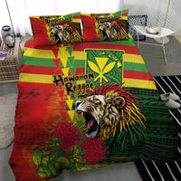 Hawaiian Reggae Bedding Set Kakau Art Motifs with Ohia Lehua and Rastafari Lion - Polynesian Pride
