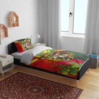 Hawaiian Reggae Bedding Set Kakau Art Motifs with Ohia Lehua and Rastafari Lion - Polynesian Pride