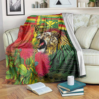 Hawaiian Reggae Blanket Kakau Art Motifs with Ohia Lehua and Rastafari Lion - Polynesian Pride