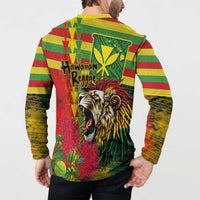 Hawaiian Reggae Button Sweatshirt Kakau Art Motifs with Ohia Lehua and Rastafari Lion - Polynesian Pride