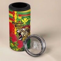 Hawaiian Reggae 4 in 1 Can Cooler Tumbler Kakau Art Motifs with Ohia Lehua and Rastafari Lion - Polynesian Pride