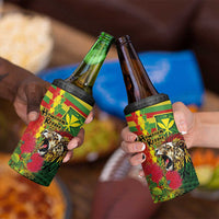 Hawaiian Reggae 4 in 1 Can Cooler Tumbler Kakau Art Motifs with Ohia Lehua and Rastafari Lion - Polynesian Pride