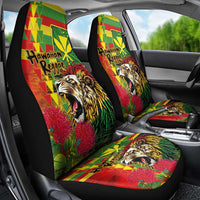 Hawaiian Reggae Car Seat Cover Kakau Art Motifs with Ohia Lehua and Rastafari Lion - Polynesian Pride