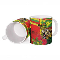Hawaiian Reggae Ceramic Mug Kakau Art Motifs with Ohia Lehua and Rastafari Lion - Polynesian Pride