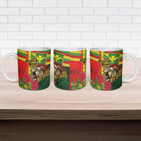 Hawaiian Reggae Ceramic Mug Kakau Art Motifs with Ohia Lehua and Rastafari Lion - Polynesian Pride