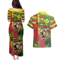 Hawaiian Reggae Couples Matching Puletasi and Hawaiian Shirt Kakau Art Motifs with Ohia Lehua and Rastafari Lion LT03 - Polynesian Pride