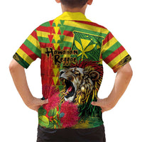 Hawaiian Reggae Family Matching Off The Shoulder Long Sleeve Dress and Hawaiian Shirt Kakau Art Motifs with Ohia Lehua and Rastafari Lion LT03 - Polynesian Pride