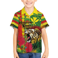 Hawaiian Reggae Family Matching Off The Shoulder Long Sleeve Dress and Hawaiian Shirt Kakau Art Motifs with Ohia Lehua and Rastafari Lion LT03 Son's Shirt Multicolor - Polynesian Pride