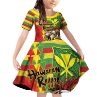 Hawaiian Reggae Family Matching Off Shoulder Short Dress and Hawaiian Shirt Kakau Art Motifs with Ohia Lehua and Rastafari Lion LT03 Daughter's Dress Multicolor - Polynesian Pride