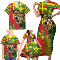 Hawaiian Reggae Family Matching Short Sleeve Bodycon Dress and Hawaiian Shirt Kakau Art Motifs with Ohia Lehua and Rastafari Lion LT03 - Polynesian Pride