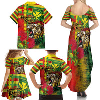 Hawaiian Reggae Family Matching Summer Maxi Dress and Hawaiian Shirt Kakau Art Motifs with Ohia Lehua and Rastafari Lion LT03 - Polynesian Pride