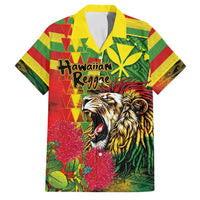 Hawaiian Reggae Family Matching Tank Maxi Dress and Hawaiian Shirt Kakau Art Motifs with Ohia Lehua and Rastafari Lion LT03 Dad's Shirt - Short Sleeve Multicolor - Polynesian Pride