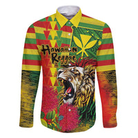 Hawaiian Reggae Family Matching Tank Maxi Dress and Hawaiian Shirt Kakau Art Motifs with Ohia Lehua and Rastafari Lion LT03 Dad's Shirt - Long Sleeve Multicolor - Polynesian Pride