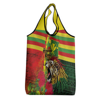 Hawaiian Reggae Grocery Bag Kakau Art Motifs with Ohia Lehua and Rastafari Lion - Polynesian Pride