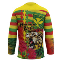 Hawaiian Reggae Hockey Jersey Kakau Art Motifs with Ohia Lehua and Rastafari Lion - Polynesian Pride