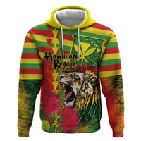 Hawaiian Reggae Hoodie Kakau Art Motifs with Ohia Lehua and Rastafari Lion - Polynesian Pride