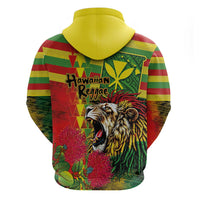 Hawaiian Reggae Hoodie Kakau Art Motifs with Ohia Lehua and Rastafari Lion - Polynesian Pride